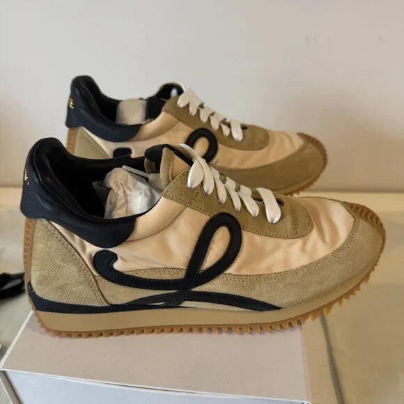 Loewe Flow Runner 2.0 Sneakers Gold Black Suede Nylon EU 38 US 8 LFR2282X05 - Picture 5 of 15